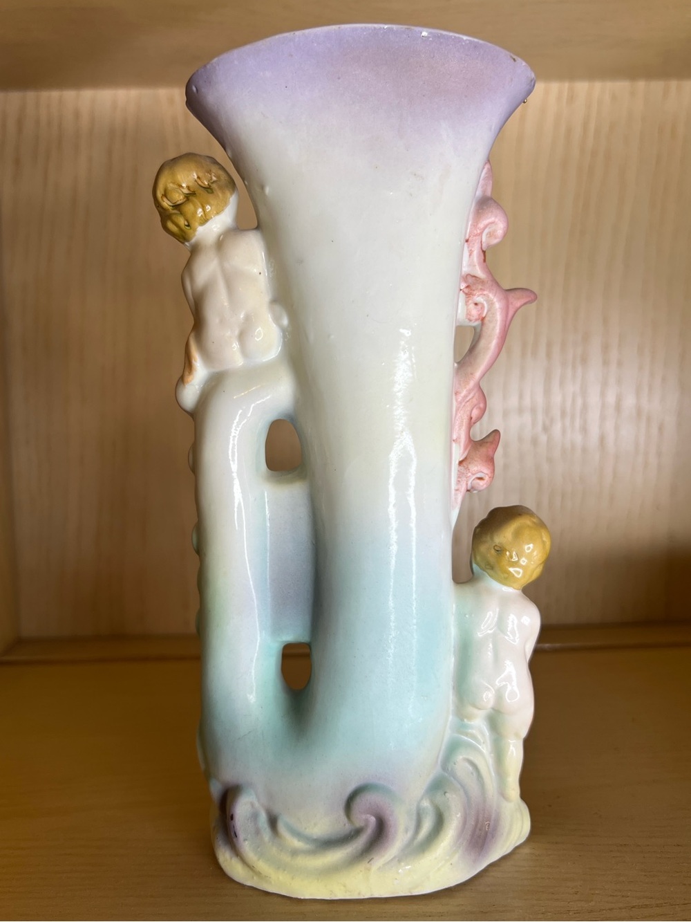Vintage Cherub Piano Porcelain Vase Putti Roses Gold Japan Style - Picture 2 of 8
